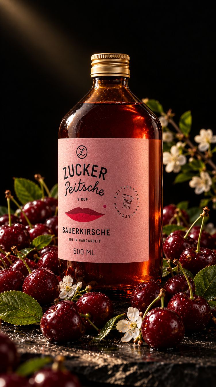 Sauerkirsch-Sirup zwischen Kirschen