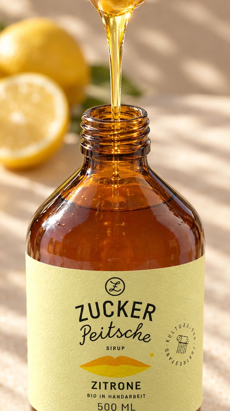 Zitronensirup wird ins Glas gegossen